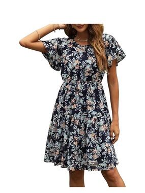 NWT Navy Floral Short Sleeve Dress